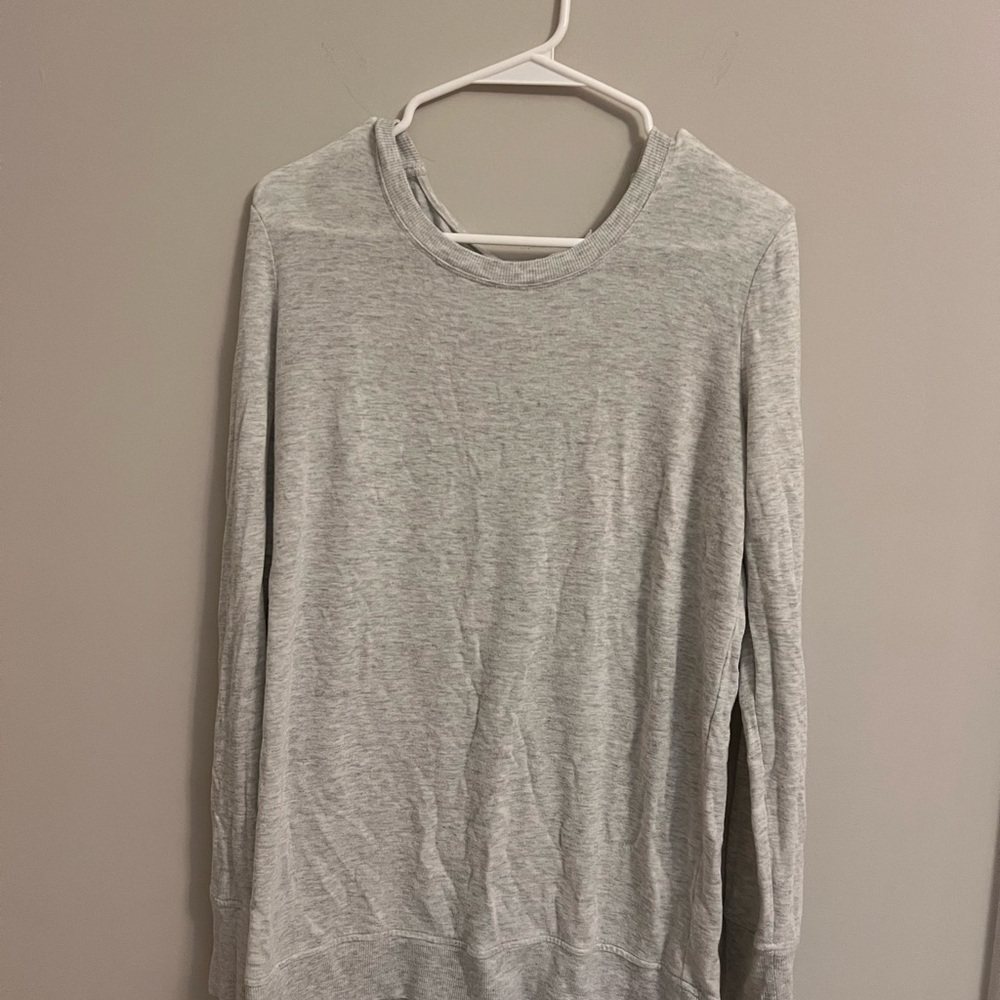 Athleta Light Gray Long Sleeve Crewneck Top